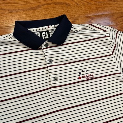 FootJoy Escena Golf Club Polo Shirt Mens Large Performance White Blue Red Stripe
