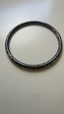 Vintage Chinese Floral Cloisonné Enamel Hinged Bangle Bracelet