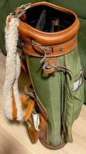 Vintage Hot-Z ProGroup Golf Bag Made in USA Green  Brown Faux Leather Trim 32"