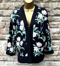 Ladies Oasis Black Mix Floral Silky Feel Lined Smart Open Style Jacket UK 8