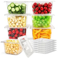 6 Pack Plastic Food Pan with Lids 1/6 Size 4 Inch Deep  Commercial Food