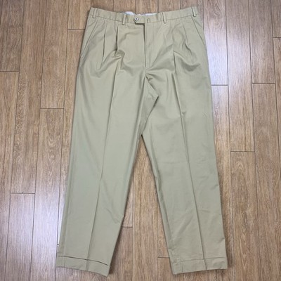 Ermenegildo Zegna Trousers Mens 38x31 Khaki Cotton Twill Pleated Cuffed