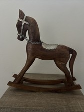 Handmade Solid Wooden Rocking Horse Holiday Decor Metal saddle bridle 15