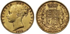 Victoria 1874 shield Sovereign, London, die 28