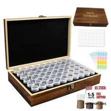 Seed Storage Organizer,60 Slots Pine Wood Seed Storage Box,Portable Seed
