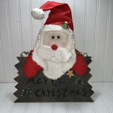 Merry Christmas Santa Clause Wooden Door Hanger Decor Santa Holding Wooden Sign