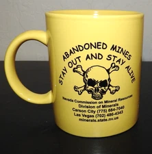 RARE Nevada Mining & Minerals Ceramic Coffee Mug Skull & Crossbones Yellow