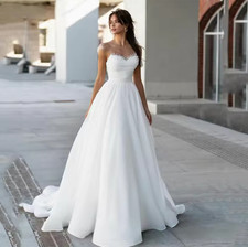 Sleeveless Pearls Wedding Dress A Line Elegant Lace Bride Dresses Withe Ivory