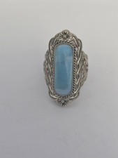 Sterling Silver .925 LARIMAR Ring W/ Floral Motif Vintage/estate Exc Cond. 4.75