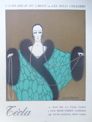 MARTHE ROMME / JEAN LE SEYEUX Gazette du Bon Ton 1920 Pub Gravure Mode Art Deco - Photo 1/4