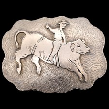Bull Rider Folk Art German Silver Rodeo Cowboy Western Vintage Belt Buckle
