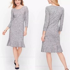 Talbots Women's Size Medium Shift Dress Gray Terry Flounce Hem 3/4 Sleeve Cotton