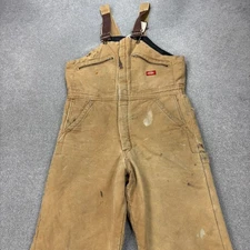 Dickies Dungarees Adult 34x30 Brown Bib Overalls Work Wear Lined Carpenter Mens*