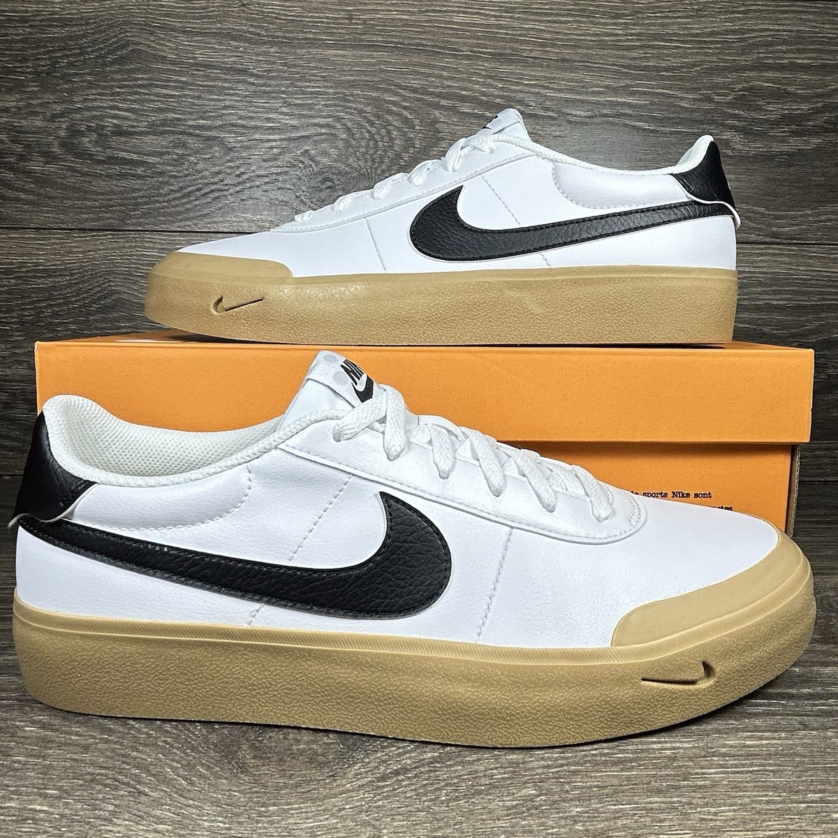 Nike Mens Court Shot White Black Gum Athletic Casual Shoes