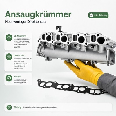 Ansaugkrümmer + Dichtung Für Opel Astra H Vectra C Alfa Romeo Fiat Saab 1.9 CDTI