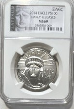 REDUCED: U.S. Mint 2014 American Eagle $100 Platinum 1oz NGC MS69 Early Releases 1788.72 per troy oz