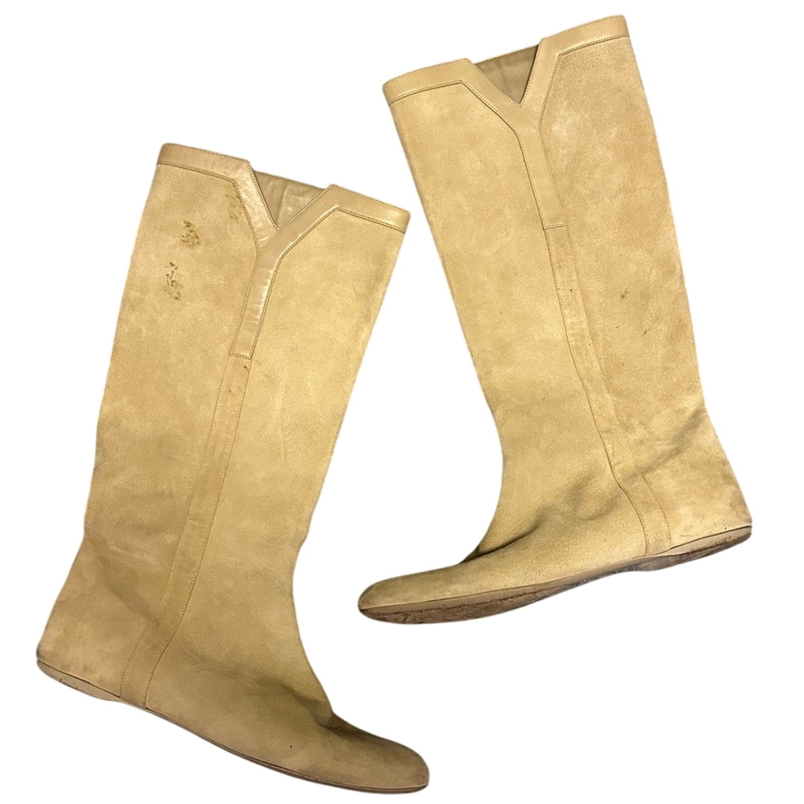 Stivali alti YSL Yves Saint Laurent Ycon scamosciati marroni taglia 40 5 design logo lusso