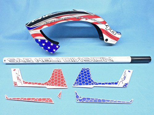SAB Goblin RAW 500 Stars & Stripes Canopy Tail Boom and IFX Panels Mint Cond.