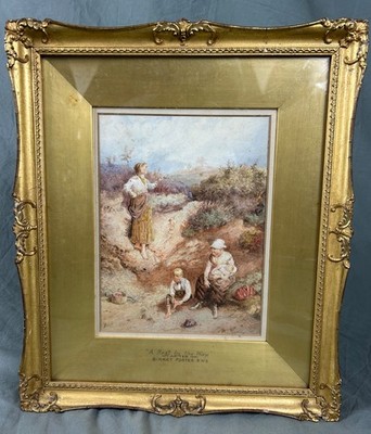 Aquarell 19. Jahrhundert nach Myles Birket Foster RWS ''Eine Pause nebenbei''