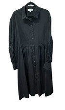 Witchery Black Shirt Dress Size AU/UK 14 US 10 Midi Cut Out Lace Long Sleeves