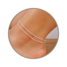 Annika Bella 9-10" Sterling Silver Double Strand Ankle Bracelet Dainty Layeri...