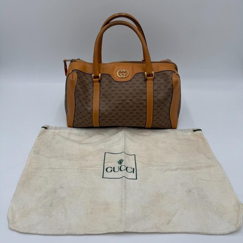 Gucci GG Canvas Leather Handbag Brown Tan Used