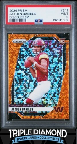 2024 Panini Prizm #347 Jayden Daniels Rookie Orange Disco Prizm PSA 9 E793