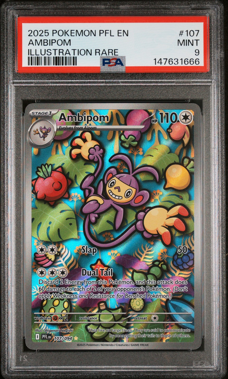 2025 POKEMON PFL EN-PHANTASMAL FLAMES ILLUSTRATION RARE #107 AMBIPOM PSA 9