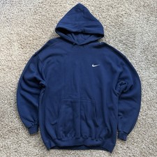 Vintage 90 s Nike Navy Blue Hoodie Made in USA Men s Size XL White Swoosh Logo