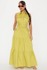 Michaela Poplin Maxi Dress(Chartreuse)-Fashion Nova|38422