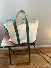 Vintage 80s LL Bean Boat and Tote Canvas Bag Green White Crinkle Tag Large