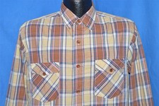 vintage 80s SEARS ROEBUCK BROWN BLUE PLAID MENS BUTTON DOWN TAPERED SHIRT MED M