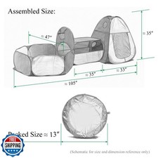 3 in 1 Kids Play Tent with Tunnel and Ball Pit,Pop Up Indoor/Outdoor Playhous...