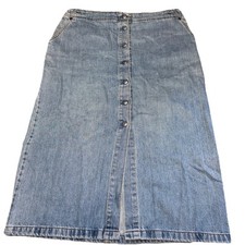 Vintage Levi  s Red Tab Denim Jean Midi Skirt Full Snap Front Closure Sz 14 Read
