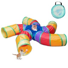 Large Cat Play Tunnel 5 Way Indoor Pet Tube with Ball Foldable Interactive