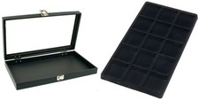 Glass Lid Jewelry Display Case 14 3/4" w/ Black 15 Compartment Display Tray