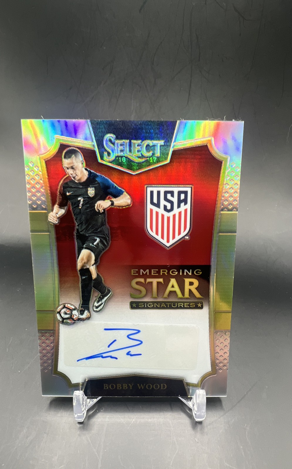 Bobby Wood #ES-BW Soccer Cards 2016 Panini Select Emerging Star Signatures trading card — raw and PSA graded price guide