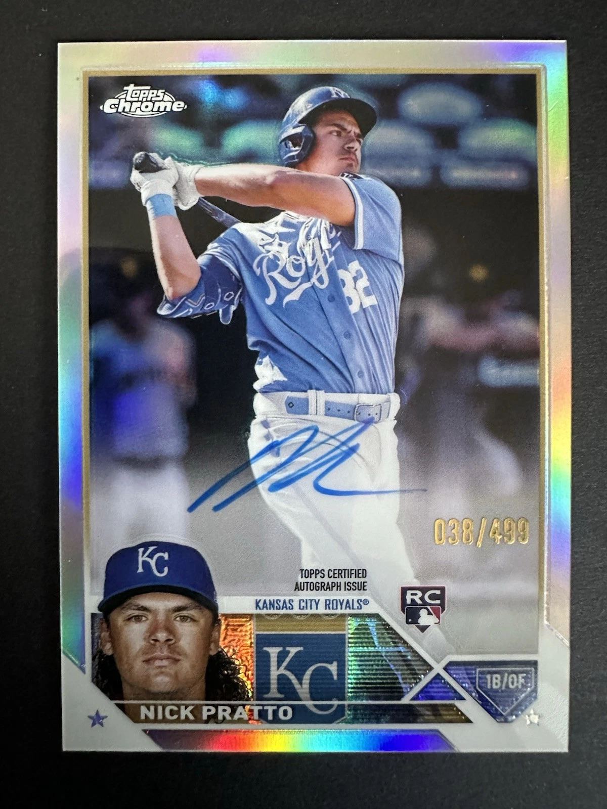Nick Pratto 2023 Topps Chrome- Refractor Rookie Auto /499 #RA-NPR Royals