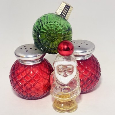 Vintage Avon Collectible Bottles Christmas Theme Jolly Santa Red Green Glass Lot