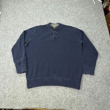 Eddie Bauer Sweater Mens XLT Blue Cotton Waffle Knit Thermal Henley Pullover