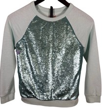 Cat  Jack Girls Sequin Sweatshirt Mint Flip Sequin Size M 7/8