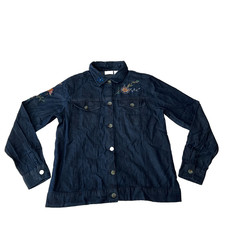 Collections Etc Denim Jacket Womens Size M Blue Multicolor Embroidered Floral