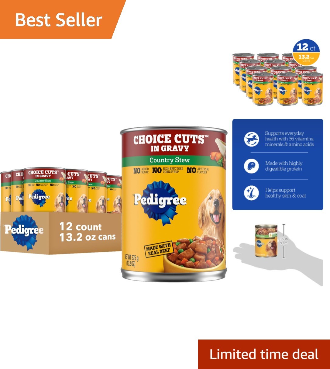 Hydrating Choice Cuts in Gravy for Adults: 13.2 oz Cans - 12 Count, All Breeds