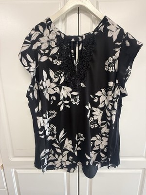 Daniel Rainn Black Crochet Lace Trim Sleeveless Blouse XXL