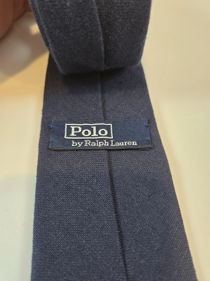 Corbata Polo Ralph Lauren Para Hombre Azul Marino Lino Bordada Big Pony Hecha en Italia Foto 4 de 4