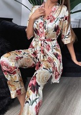 Women's Floral Print Satin Pajama Set 2 Pc Brand New
