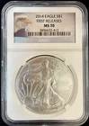 2014 $1 AMERICAN SILVER EAGLE NGC MS70 FIRST RELEASES BALD EAGLE LABEL #502