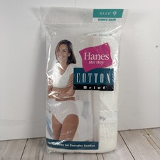   1999 Vintage Size 9 Hanes Her Way Ladies Briefs 3 Pair White Cotton Panties