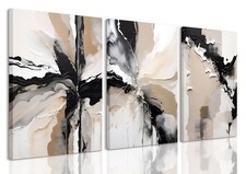 Framed Black and Brown Abstract Geometric Canvas Wall Art Modern Grey White B...
