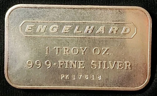Vintage Engelhard  1oz Silver .999 Fine Bar S#-PK17618